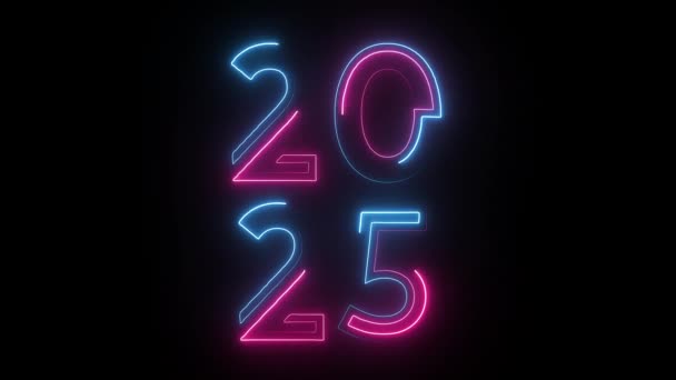 Πανό Νέον Καλή Χρονιά 2025 Κανάλι Άλφα Νέον Νέο Έτος — Αρχείο Βίντεο