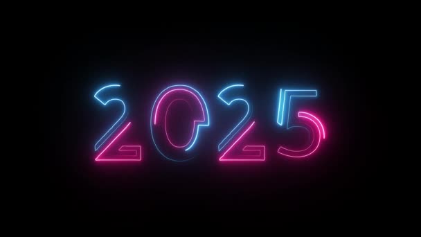 Neonbanner Frohes Neues Jahr 2025 Mit Alphakanal Neonfarbenes Neues Jahr — Stockvideo