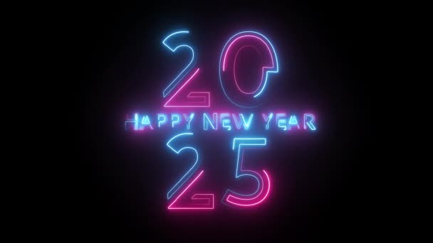 Neonový Prapor Šťastný Nový Rok 2025 Alfa Kanálem Neon — Stock video