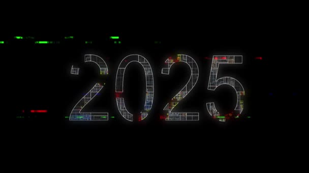 Νέο Έτος 2025 Στυλ Δυσλειτουργία Νέο Έτος Ευτυχισμένο Νέο Έτος — Αρχείο Βίντεο