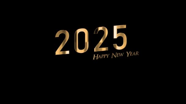 Feliz Año Nuevo 2025 Letras Doradas Con Canal Alfa — Vídeo de stock