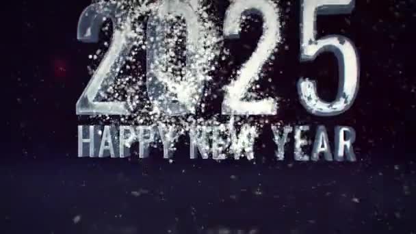 Nový Rok Nový Rok 2025 Oslava Prapor Slavnostní Zázemí Sněhem — Stock video