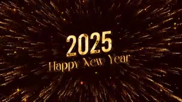 新的一年2025 快乐的新年2025 带着金色的粒子和烟火的问候 — 图库视频影像