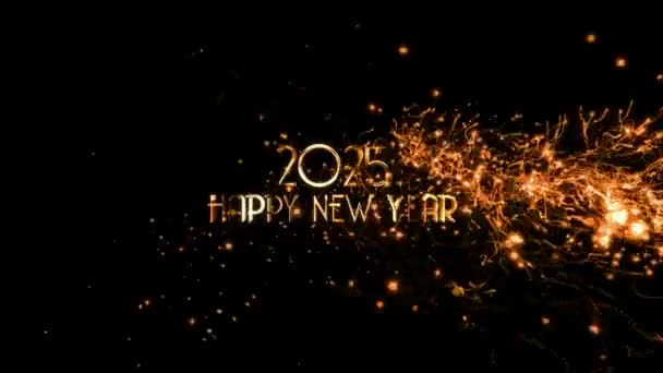 Ευτυχισμένο Νέο Έτος 2025 Banner Χαιρετισμούς Νέο Έτος Χρυσά Σωματίδια — Αρχείο Βίντεο
