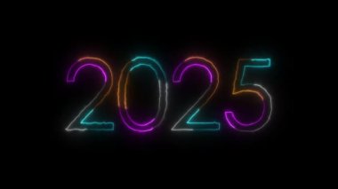 Neon Mutlu Yıllar 2025 Alfa Kanalı