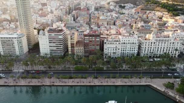 Wunderschöner Sonnenuntergang Über Der Stadt Alicante Spanien Luftaufnahme — Stockvideo