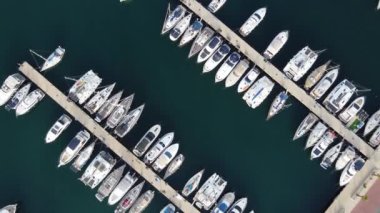 Aerial top view of boats and yachts in port of Torrevieja, Spain