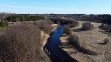aerial drone 4k footage of spring river in Estonia 