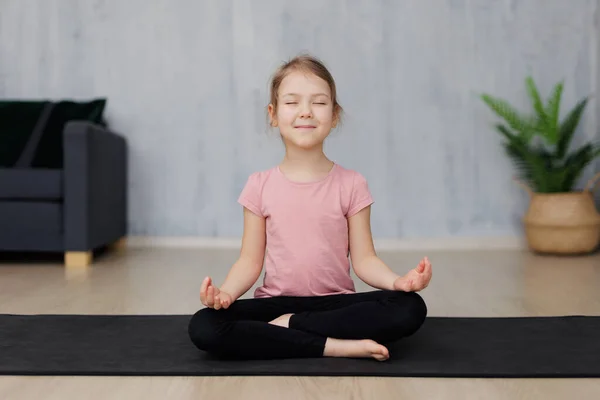 Sport Childhood Idea Concept Cute Little Girl Doing Yoga Exercises — Stock Photo, Image
