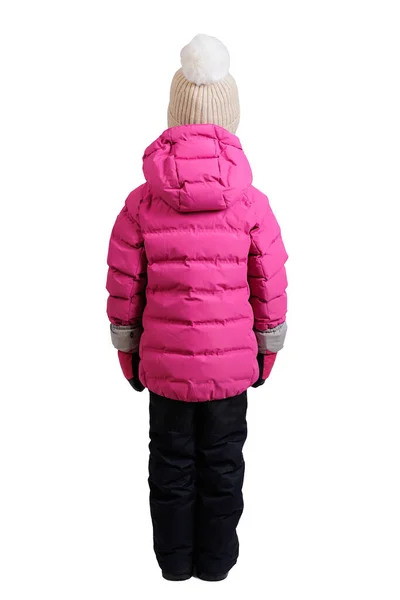 Rückseite Des Kleinen Mädchens Winter Aussehen Isoliert Auf Weißem Hintergrund — Stockfoto