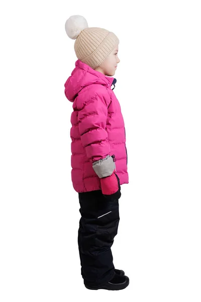 Seitenansicht Des Kleinen Mädchens Winter Aussehen Isoliert Auf Weißem Hintergrund — Stockfoto