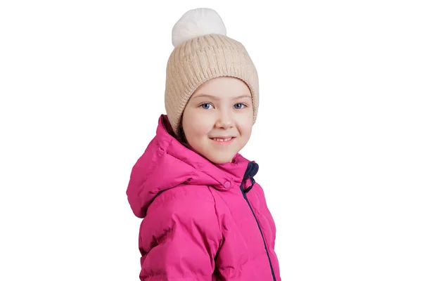 Porträt Eines Kleinen Mädchens Winterkleidung Isoliert Auf Weiß — Stockfoto