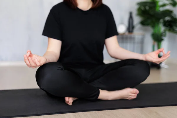 Yoga Meditation Concept Close Woman Doing Yoga Sitting Lotus Pose — Stock Photo, Image