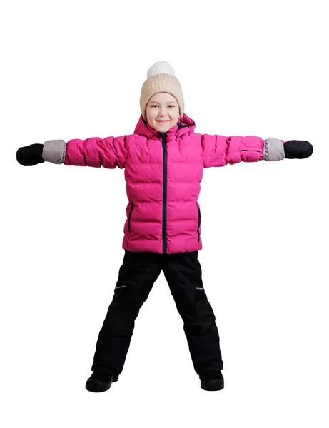 Kışın Çekilen Mutlu Küçük Kız Portresi Beyaz Arka Planda Izole — Stok fotoğraf