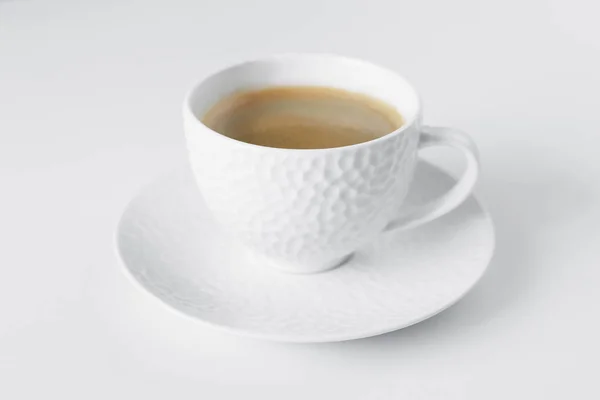 Morgens Schwarzer Kaffee Weißer Keramiktasse Auf Dem Tisch — Stockfoto
