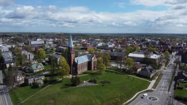 Luchtfoto Van Kerk Van Paul Viljandi Stad Estland — Stockvideo