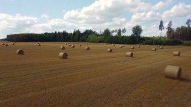 Bir sürü saman balyasıyla hava manzarası