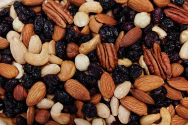 Çeşitli fındık arkaplanlarının karışımının üst görünümü