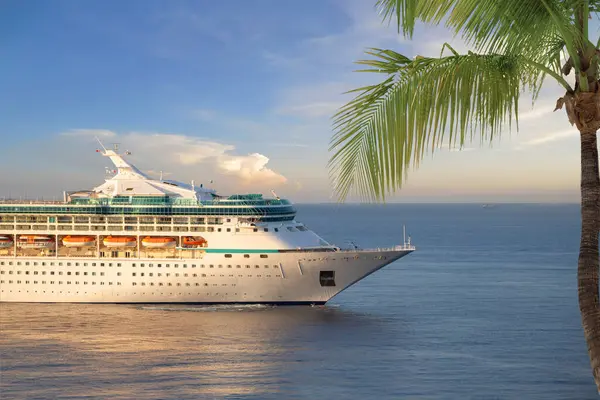 Luxury Cruise Ship Sailing Port Sunrise Stock Picture