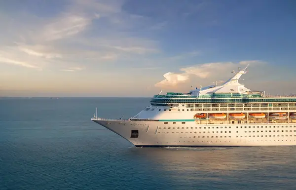 Luxury Cruise Ship Sailing Port Sunrise Stock Image