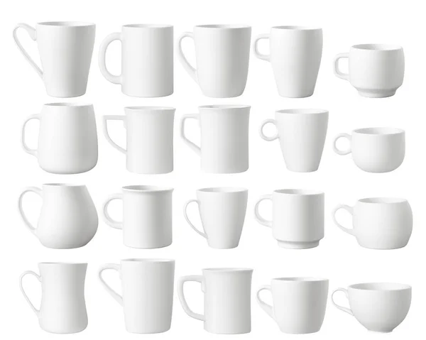 Set Realistic White Mugs Isolated White Background Set Realistic White — Stock Photo, Image