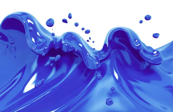 波浪蓝色油漆或液体 水花油墨抽象背景 3D渲染 — 图库照片