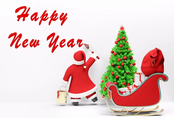 Санта Клаус Пишет Картину Новым Годом Рядом Ней Сани Подарками Лицензионные Стоковые Изображения