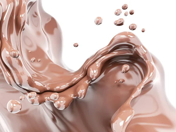 Salsa Sciroppo Cioccolato Latte Fuso Caldo Versando Onda Cioccolato Spruzzi — Foto Stock