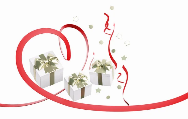 Рендеринг Иллюстрации День Святого Валентина Дизайн Шаблон Подарочной Коробки Золотым Лицензионные Стоковые Фото