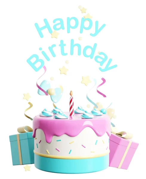 Happy Birthday Text Holiday Elements Cake Confetti Decorate Birthday Greeting Imagem De Stock