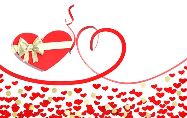 Valentines Day Design Template Gift Box Shape Heart Gold Bow Fotografia De Stock