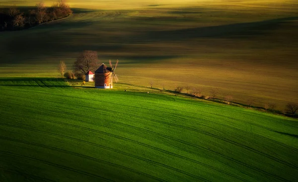Historical Windmill Beautiful Surroundings South Moravia Wrapped Glow Setting Sun — Stock Photo, Image