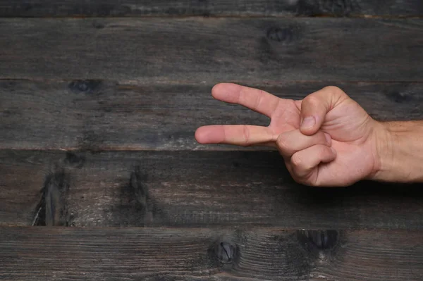 Männliche Hand Die Finger Zeigt Die Ein Siegeszeichen Setzen Nummer — Stockfoto