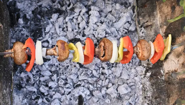 Pincho Con Verduras Champiñones Parrilla —  Fotos de Stock