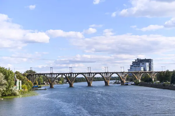 bridge over the river. The Dnieper River to the city of Dnipro, Ukraine.