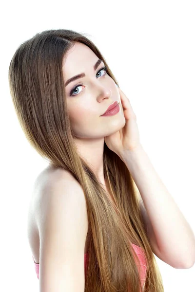 Hermosa Joven Sobre Fondo Blanco Retrato Femenino Belleza Antiaging Cuidado —  Fotos de Stock