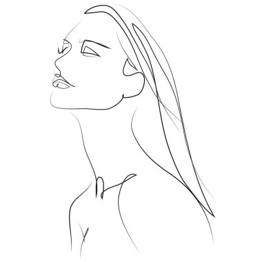 Hand drawn modern fashion illustration of abstract young beautiful and elegant woman. Female face. Beauty sketch for cosmetics design. Girl's beauty portrait. Skin care, cosmetics and anti-aging sketch clipart