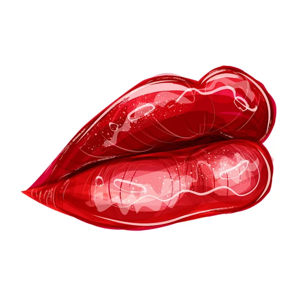 女性の唇は光沢のある深い赤い口紅 完璧なメイクで美しい女性の口の現代的なファッションベクトルイラストを手描き 化粧品デザインのための美人スケッチ — ストックベクタ