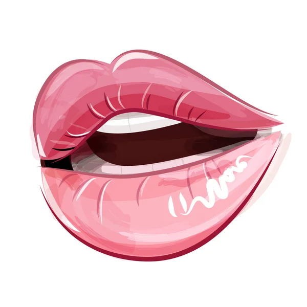 Kvinnans Läppar Med Läppstift Handritad Modern Mode Vektor Illustration Vackra — Stock vektor