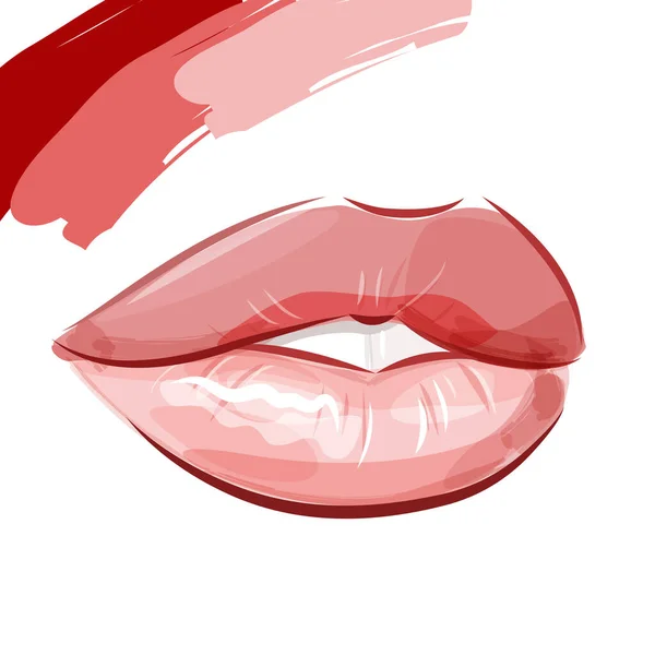 口紅をつけた女性の唇 完璧なメイクで美しい女性の口の現代的なファッションベクトルイラストを手描き 化粧品デザインのための美人スケッチ — ストックベクタ
