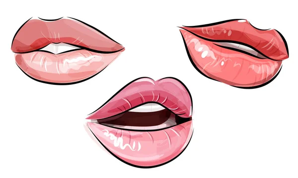 Lèvres Femme Avec Rouge Lèvres Différent Portrait Fille Illustration Vectorielle — Image vectorielle