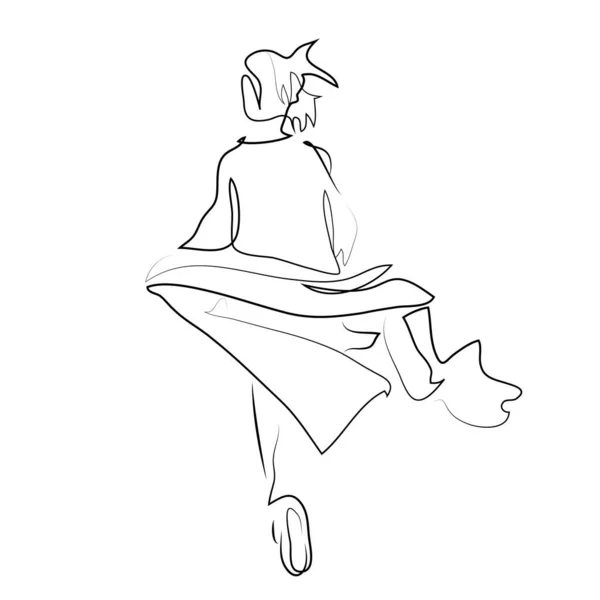 手绘现代时尚插图 抽象的年轻女性穿着休闲的青春服装和跑步 速写草图 矢量插图 女孩的户外肖像 — 图库矢量图片