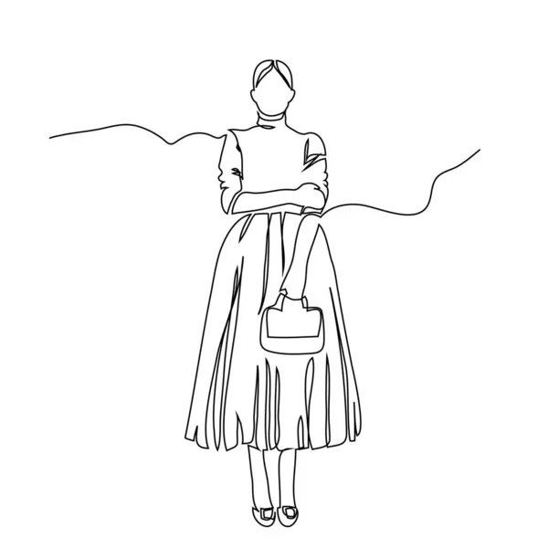 Abstraktní Mladá Žena Neformálním Městském Oblečení Chodících Ulicích Ručně Kreslená — Stockový vektor