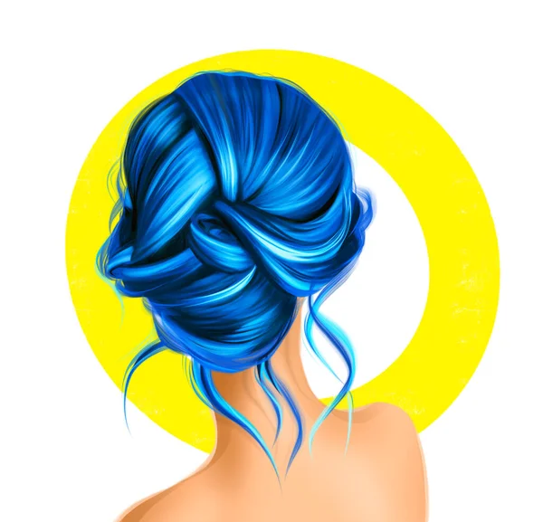 Fryzura Stylowe Damskie Niebieskie Włosy Portret Młodej Wspaniałej Dziewczyny Ilustracja — Zdjęcie stockowe