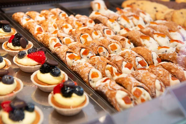 Cakes in italian pastry shop, local tipical Venetian confectioner\'s shop. Tasty desserts sold in cafes