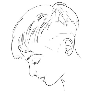 Profilde kısa saç kesimi, soyut portre, çizgi sanatı, hızlı çizim, vektör moda illüstrasyonu, kadın güzellik minimalisti, vektör moda illüstrasyonu
