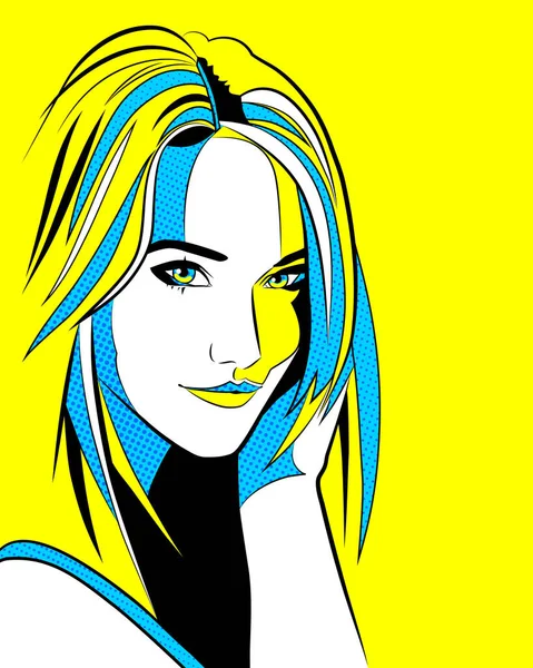 Ukrajinská Dívka Modrý Žlutý Portrét Mladé Krásné Ženy Vektorová Ilustrace — Stockový vektor