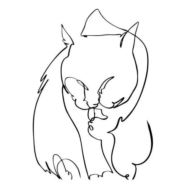 Gato Lava Pata Retrato Gatinho Preto Desenhado Tinta Ilustração Vetorial —  Vetores de Stock