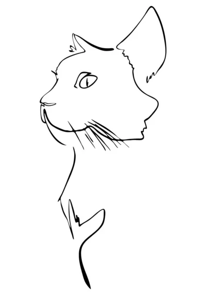 Black Cat Portrait Drawn Ink Vector Illustration Quick Sketch Symbol — Stock Vector