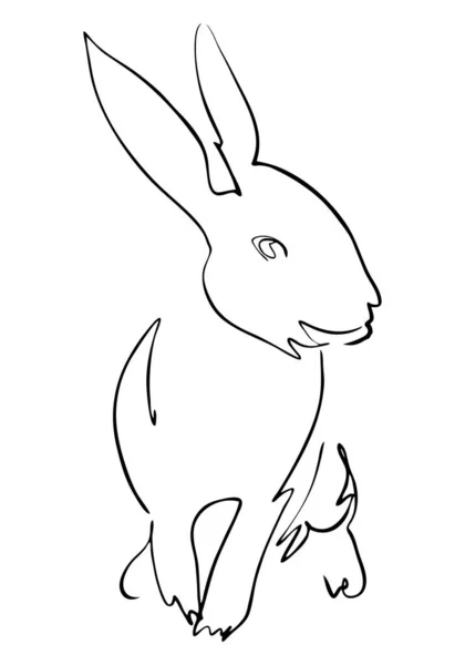Black Rabbit Portrait Drawn Ink Vector Illustration Quick Sketch Symbol — Stock Vector